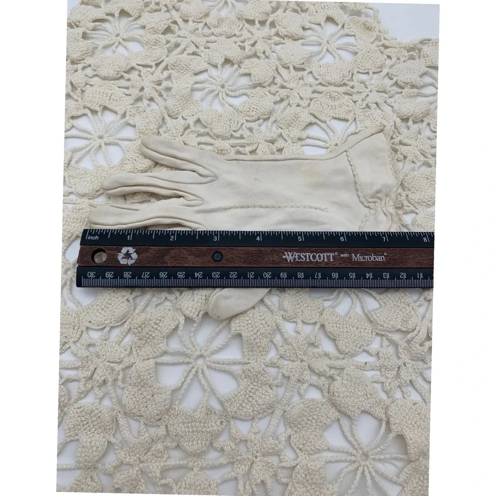 Vintage 1960s Ivory Nylon Tricot Dress Gloves Mid Century‎ Wedding Tea Party